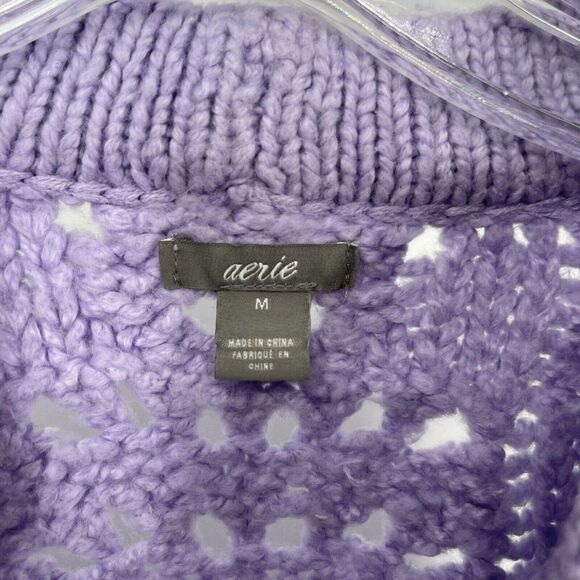 Aerie Sweater Purple Oversized Chunky Open Knit Size M Cozy Casual Preppy Top - Picture 7 of 8